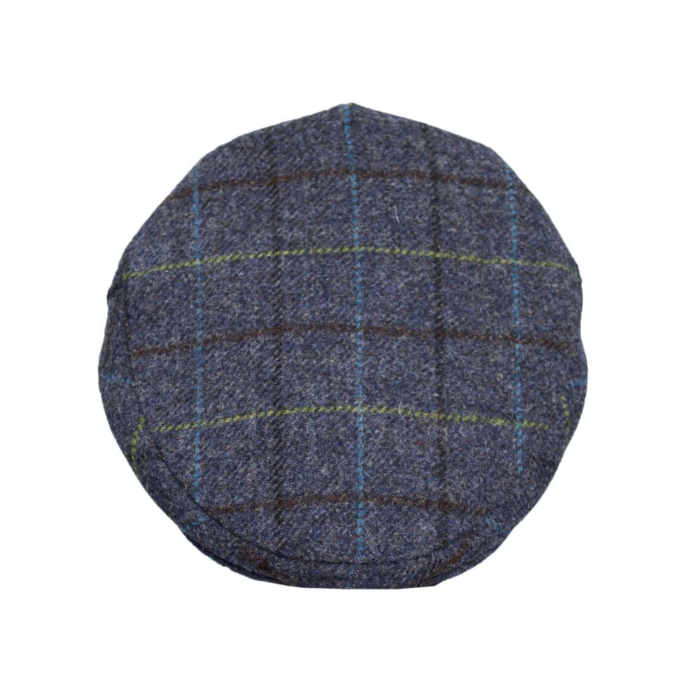 Abraham Moon Tweed Alfred Flat Cap in Royal Navy, lining detail