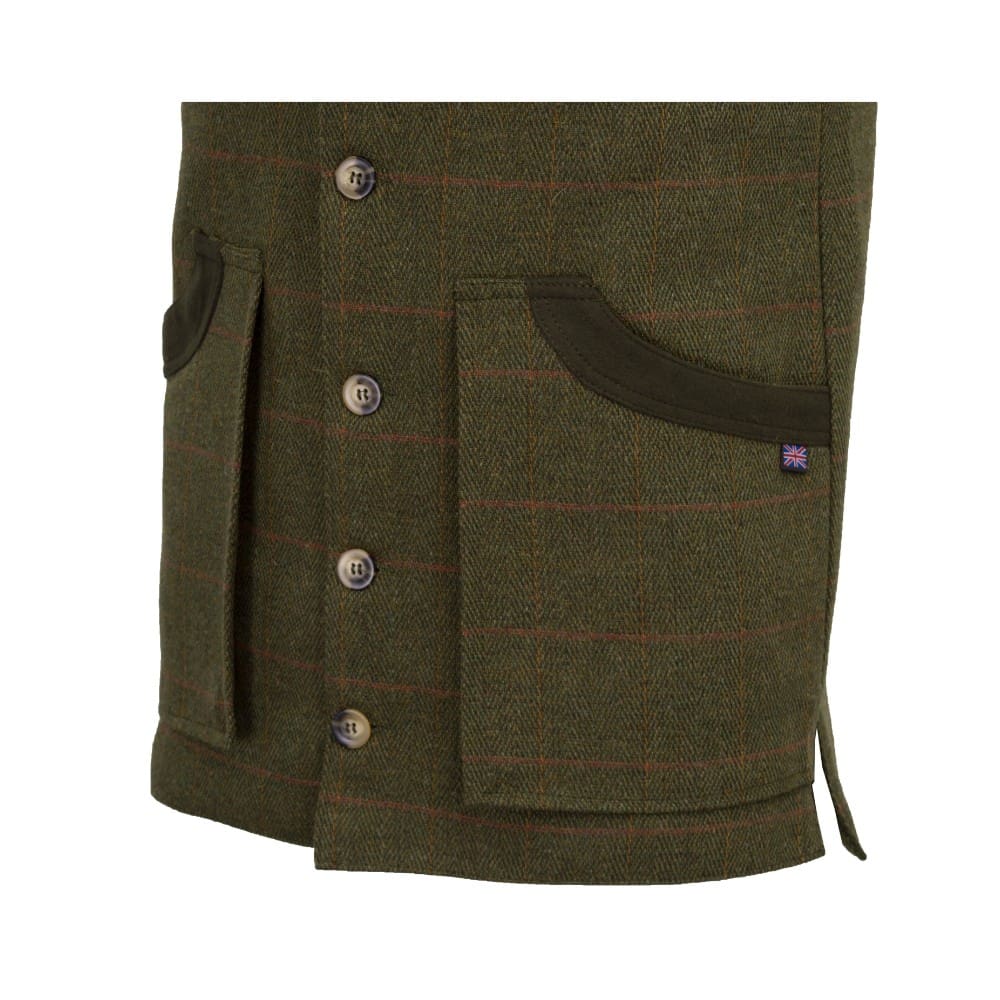 Men's Derby Tweed Winston Waistcoat in Dark Sage, detail