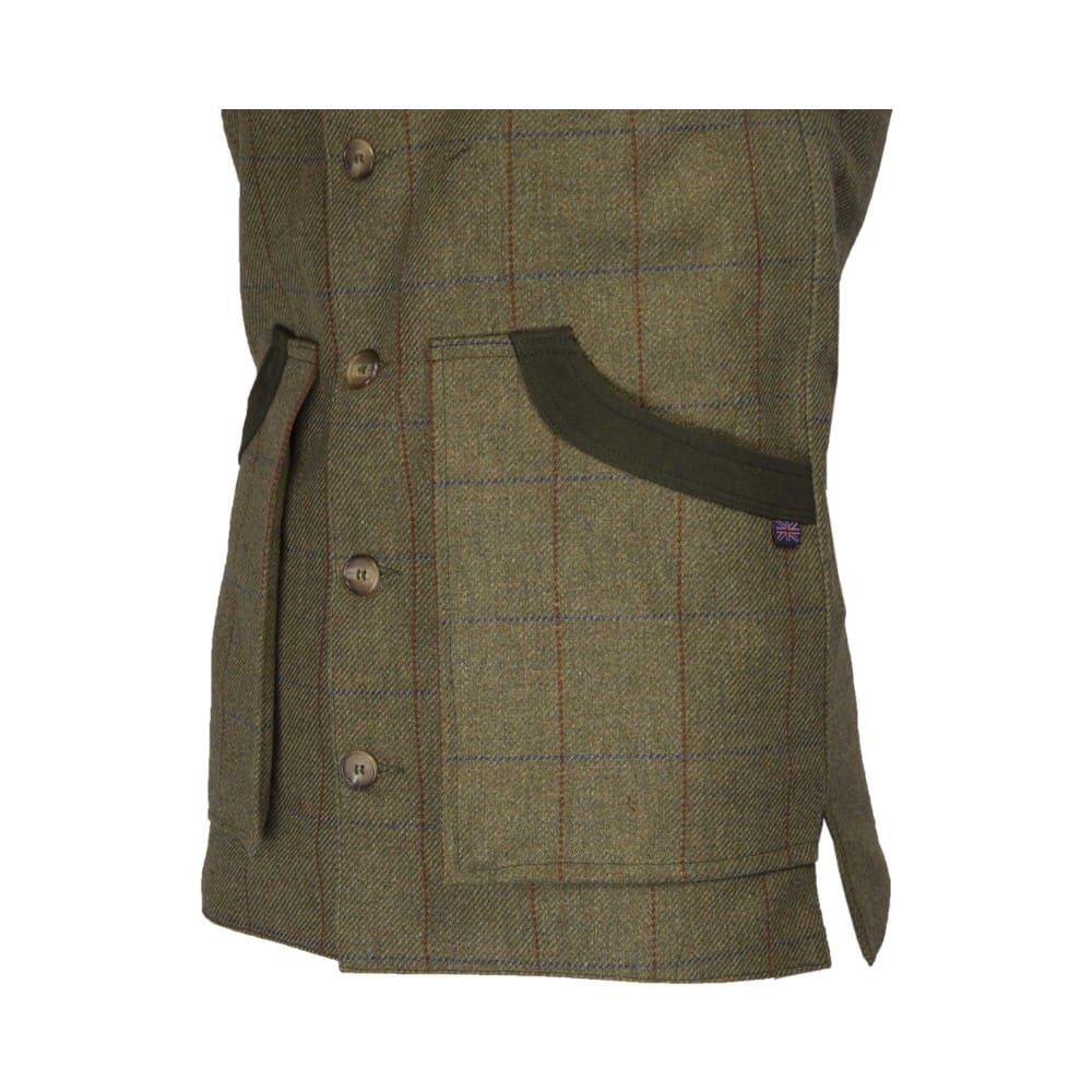 Men's Derby Tweed Winston Waistcoat in Forest Green, detail