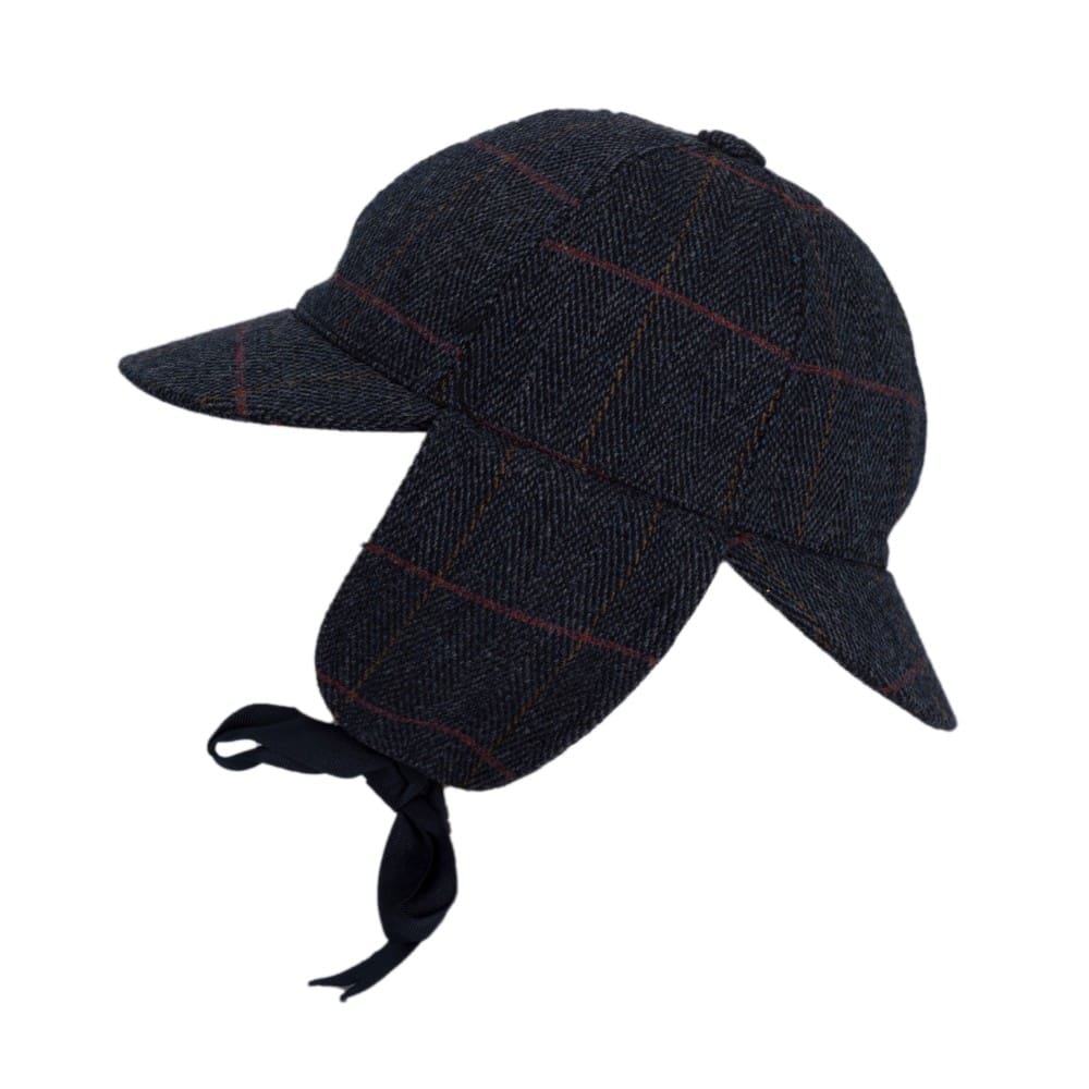 Derby Tweed Woodstock Deerstalker Hat in Blue Tweed, detail