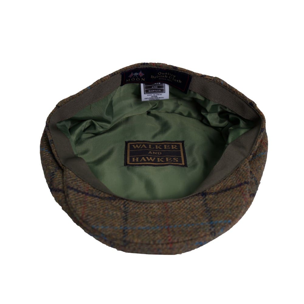 Abraham Moon Tweed Alfred Flat Cap in Castleton Green, fabric detail
