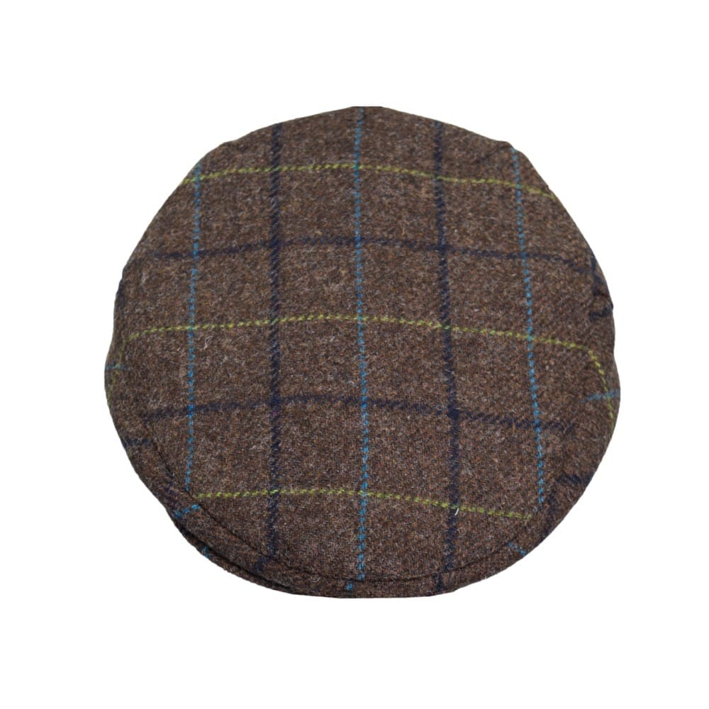 Abraham Moon Tweed Alfred Flat Cap in Oak Brown, lining detail