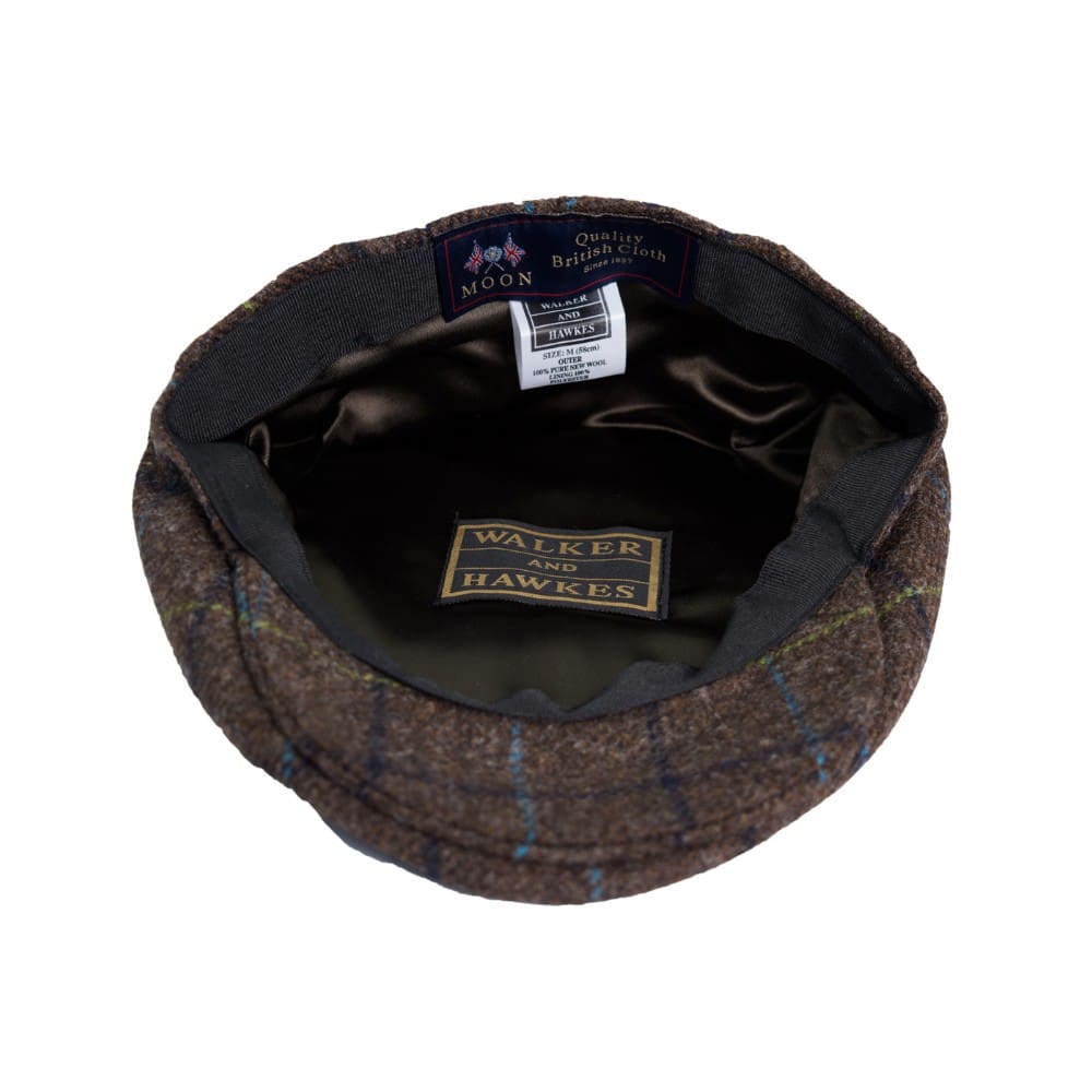 Abraham Moon Tweed Alfred Flat Cap in Oak Brown, fabric detail
