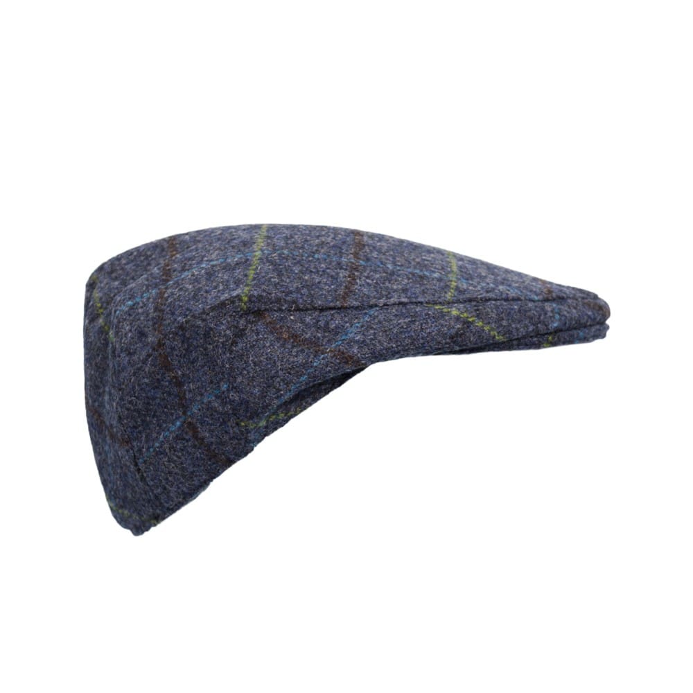 Abraham Moon Tweed Alfred Flat Cap in Royal Navy, side