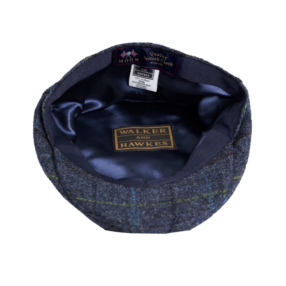 Abraham Moon Tweed Alfred Flat Cap in Royal Navy, fabric detail