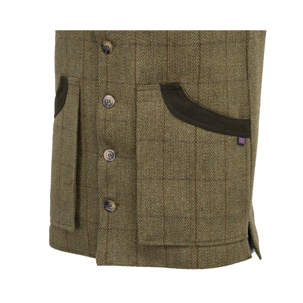 Men's Derby Tweed Winston Waistcoat in Light Sage, detail