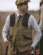 Men's Derby Tweed Winston Waistcoat in Light Sage, on model