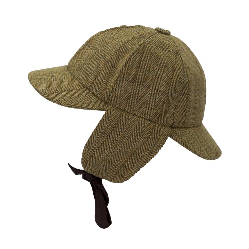 Derby Tweed Woodstock Deerstalker Hat in Light Sage, detail